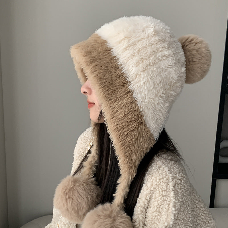 Fleece-Lined Thickened Knit Woolen Cap - Warm Ear Protection Hat with Pom-Pom