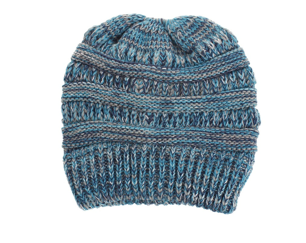 Women's Mixed Color Knitted Wool Hat - Ponytail Beanie