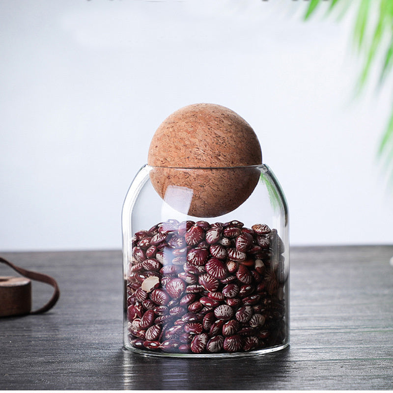 1 Set Storage Ball Glass Tea Jar,Cork Jar,Sealed Candy Jar,Dry Food Storage Jar