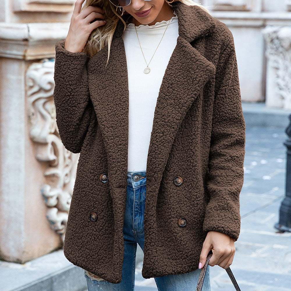 Women's Loose Lapel Fluffy Coat - Winter Button Jacket Cardigan