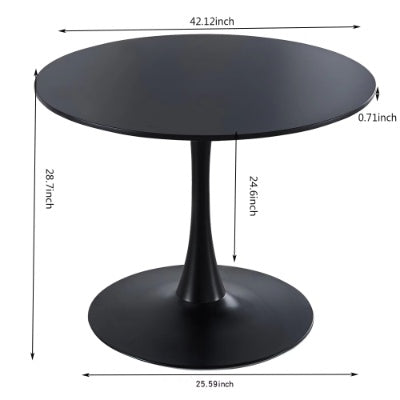 42.1 Black Tulip Table Mid-century Dining Table For 4-6 People With Round Mdf Table Top, Pedestal Dining Table, End Table Leisure Coffee Table