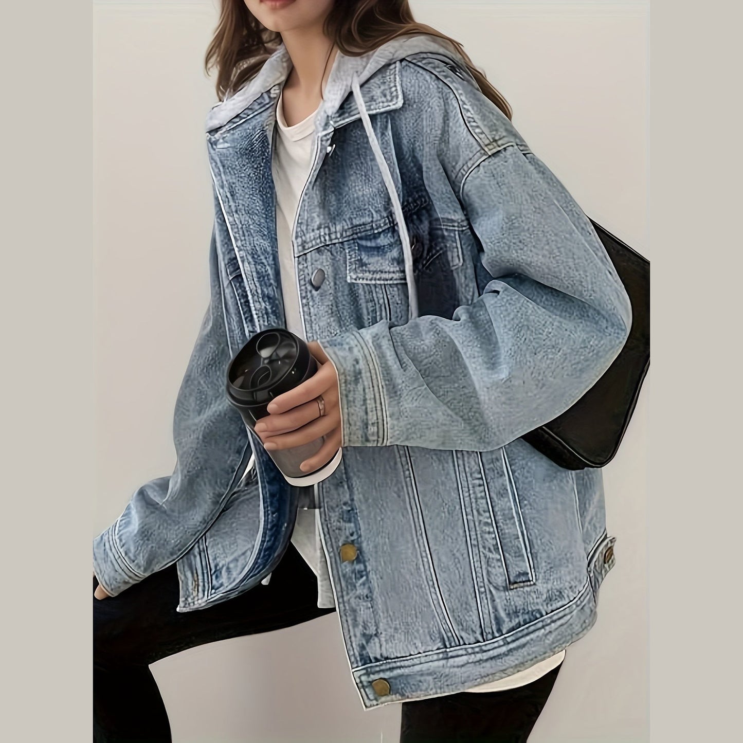 Women's Hooded Denim Jacket, Oversized Retro Denim Jacket, Elastic And Loose, Comfortable And Lightweight - DropOnline.co