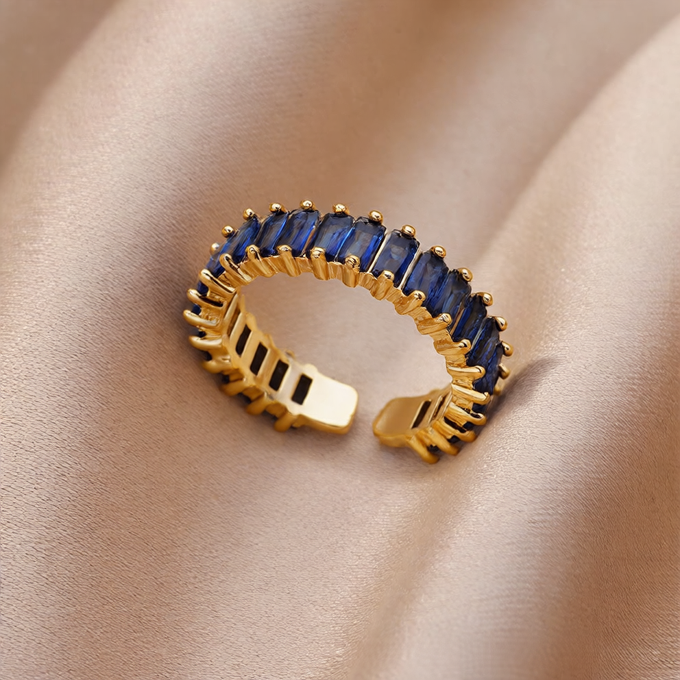 Colorful Zircon Open Ring - Adjustable Statement Piece