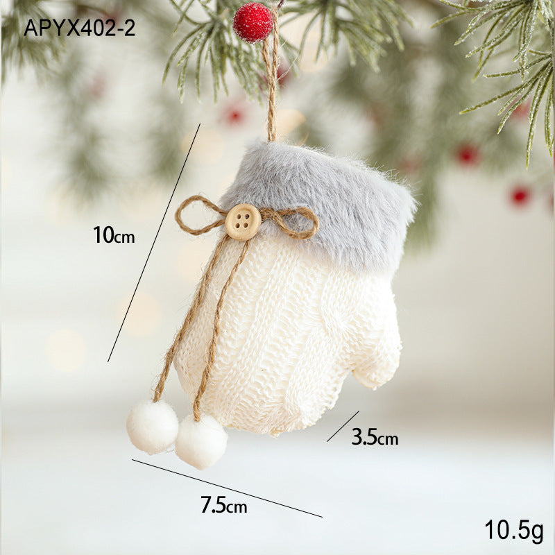 White Plush Christmas Ornaments - Wool Sled & Knitted Gloves Tree Pendant Decorations