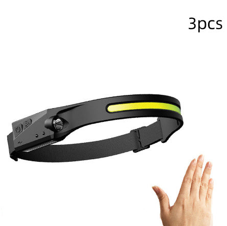 COB LED Rechargeable Headlamp - 350 Lumens Wave Sensor Waterproof Headlight for Camping & Outdoor