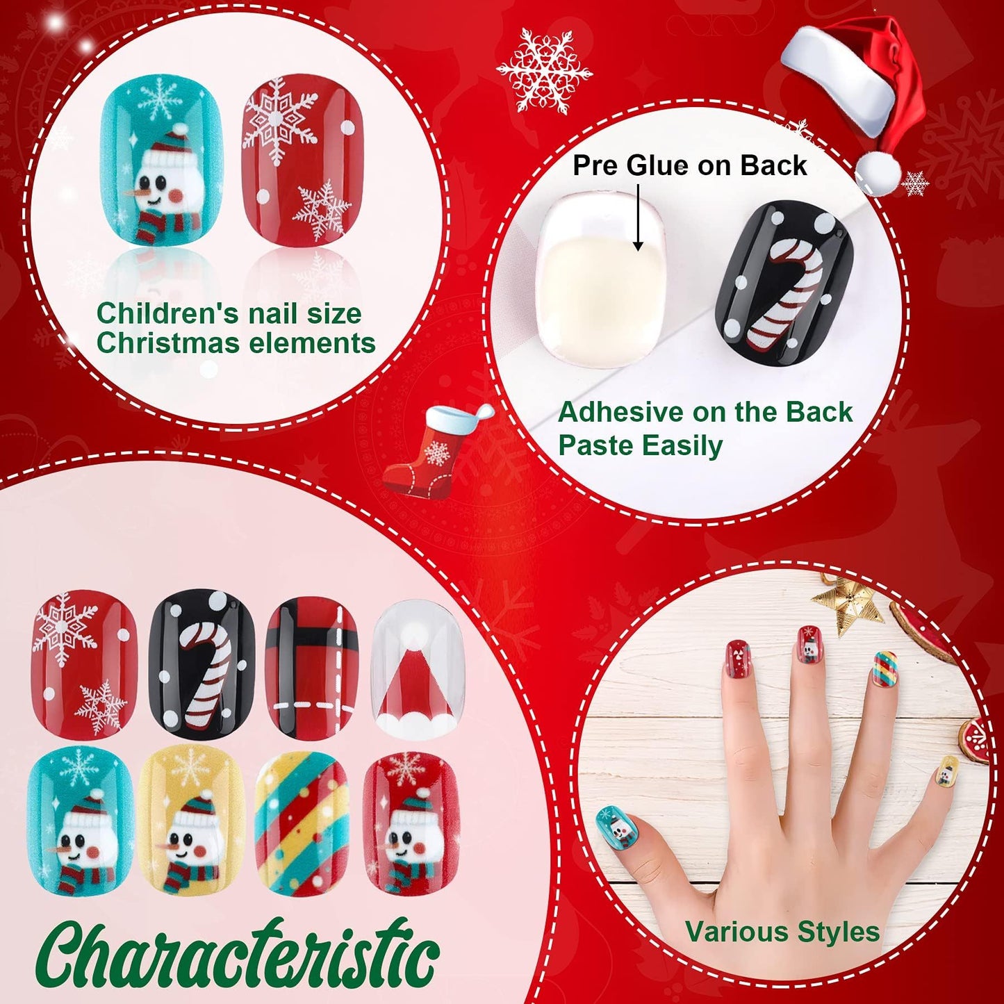Christmas Stick On Nail, 48 Pcs False Nails Kids Full Cover Xmas Short False Nail Children Nails Lovely Gift For Kids Little Girls Nail Art Decoration-Ban On Selling On Amazon