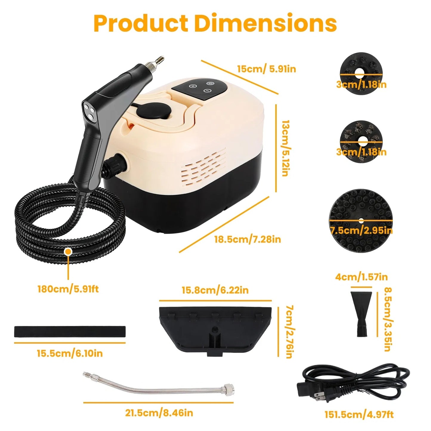 1500W Handheld High Temperature And Pressure Steamer Cleaner With 1200ML Tank 8 Accessories 6 Steam Levels Digital Display Handle Control For Dirt Grease Grout Tile Floor Couch Car