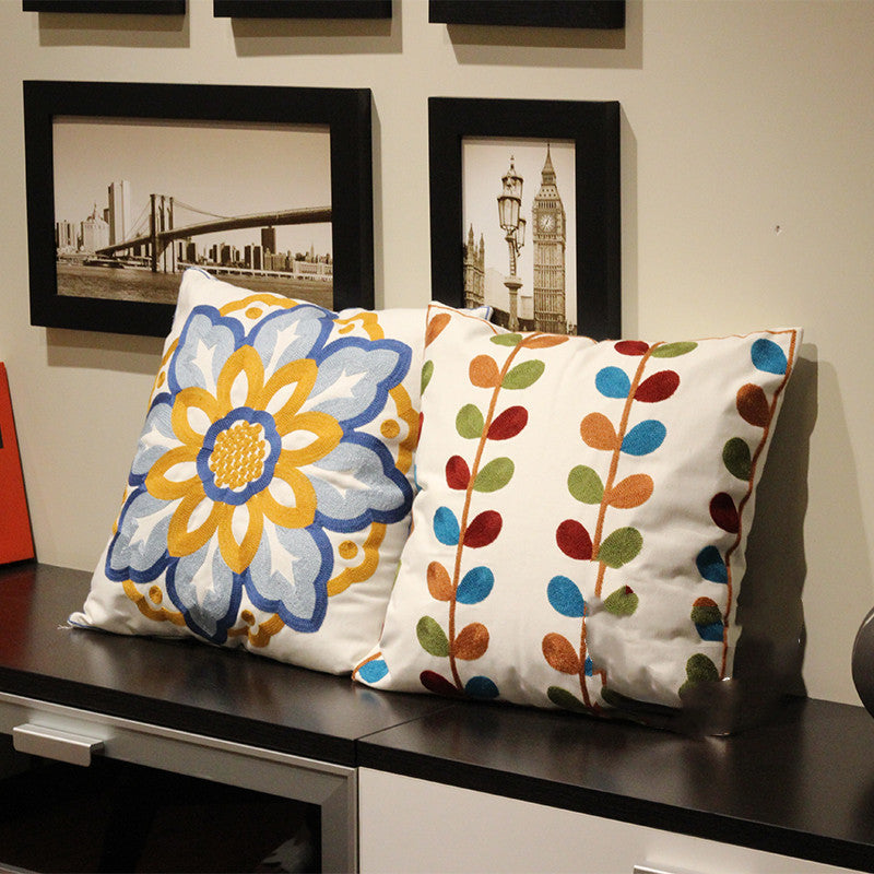 Embroidered Flower Nordic Fabric Sofa Cushion Cover