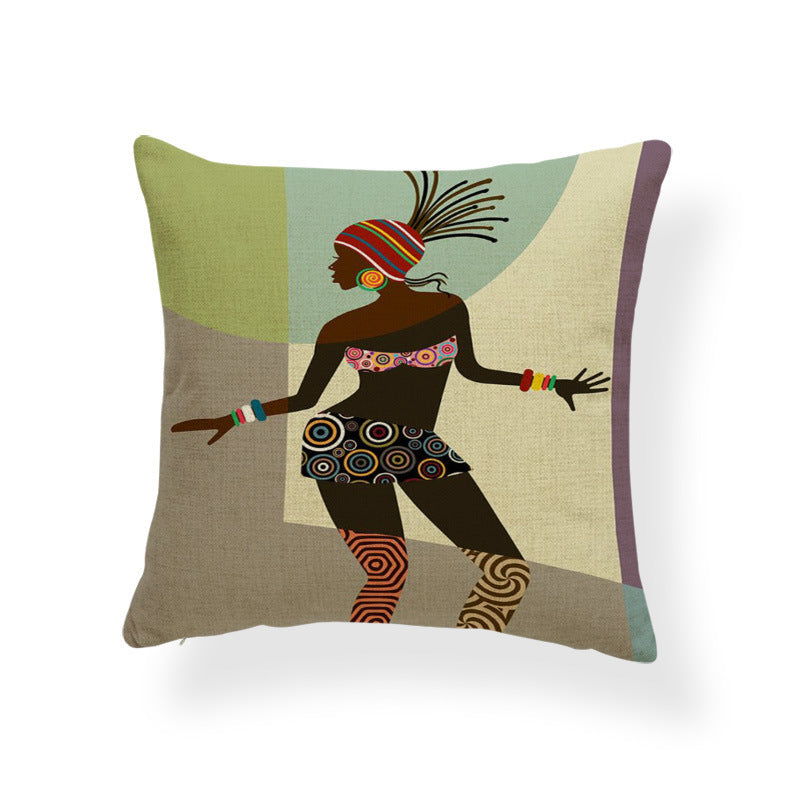 Printed cotton and linen cushion cover