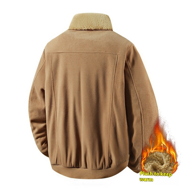 Premium Men's Fleece Corduroy Cotton Coat - Casual Polo Collar Winter Jacket