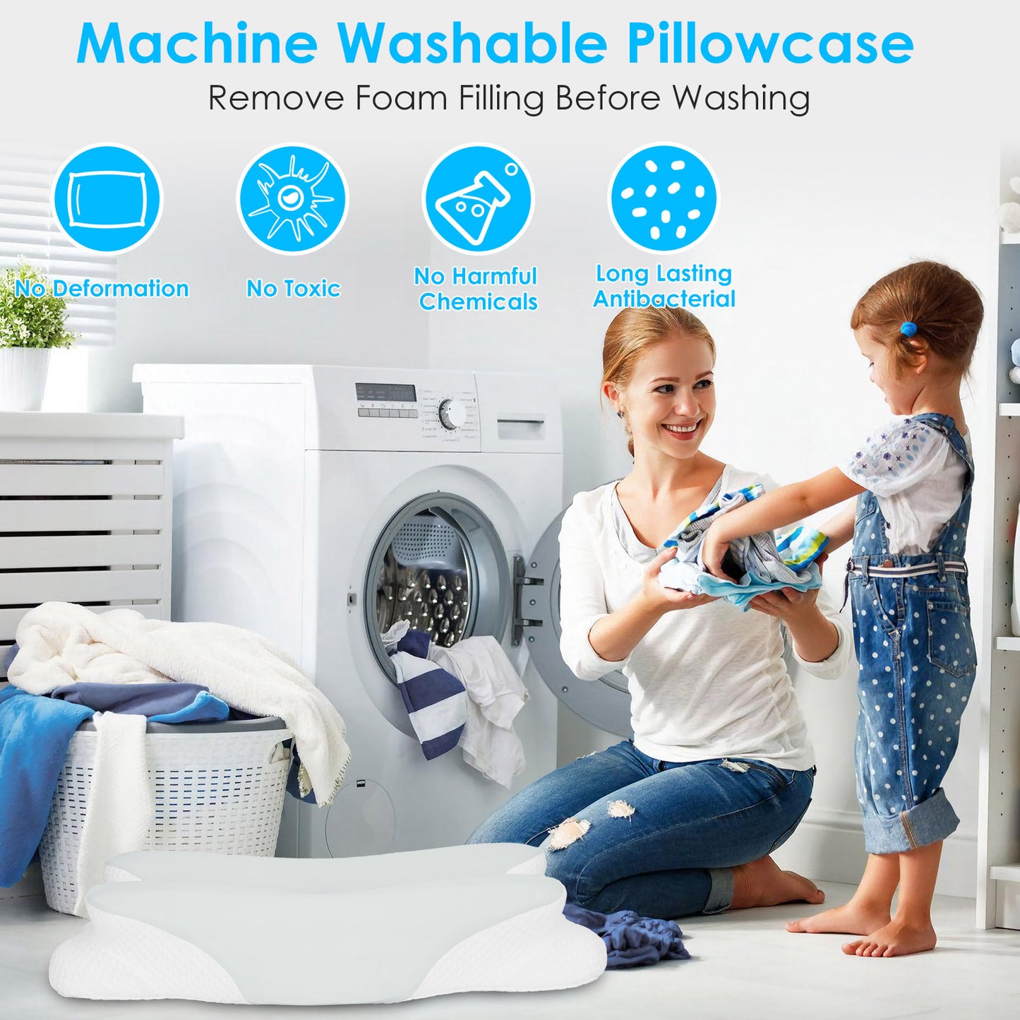 1Pc Orthopedic Memory Foam Pillow With Cooling Case Neck Support Pillow With Machine Washable Case For Side Back Stomach Sleepers