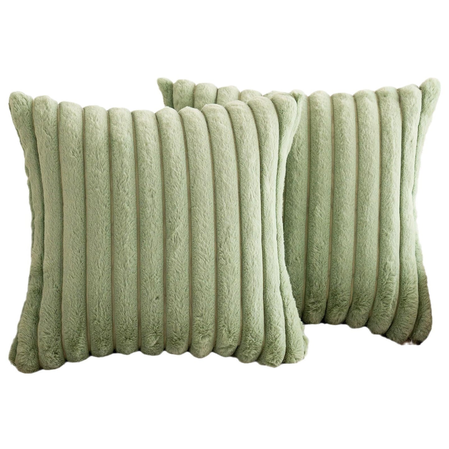 Rabbit Fur Solid Color Vertical Bar Plush Square Cushion Cover