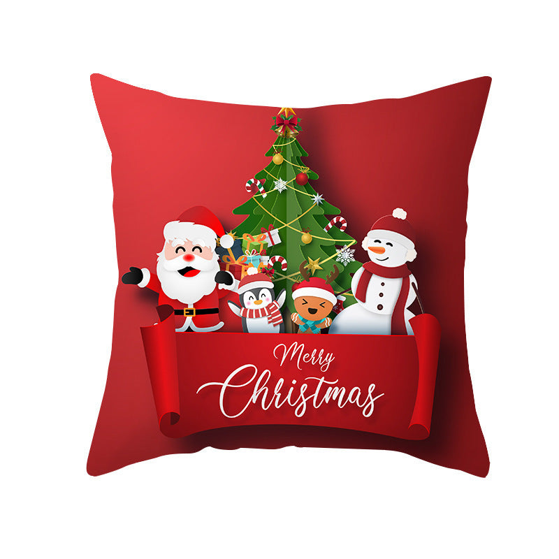 Cartoon Santa Claus Series Peach Skin Sofa Cushion Cover - Fun Christmas Holiday Decoration