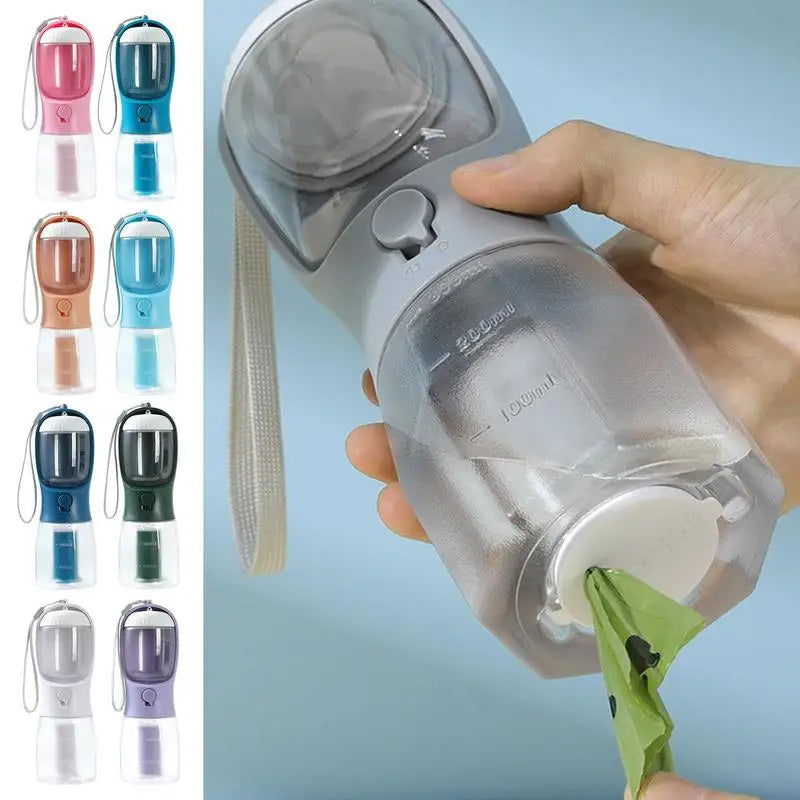 Dog Water Cup 3-in-1 Portable - Drinking Bottle, Food Container & Waste Bag Dispenser for Travel