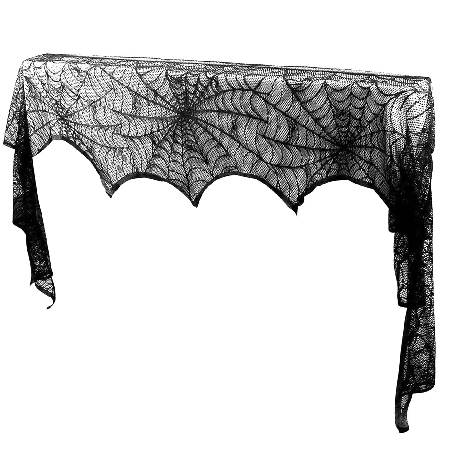 Halloween Black Lace Spiderweb Fireplace Mantle Scarf - 96 x 18 Inch