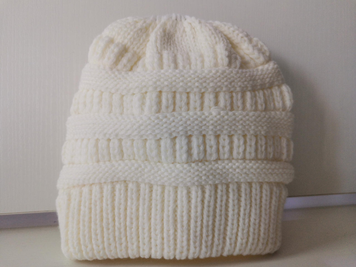 Women's Mixed Color Knitted Wool Hat - Ponytail Beanie