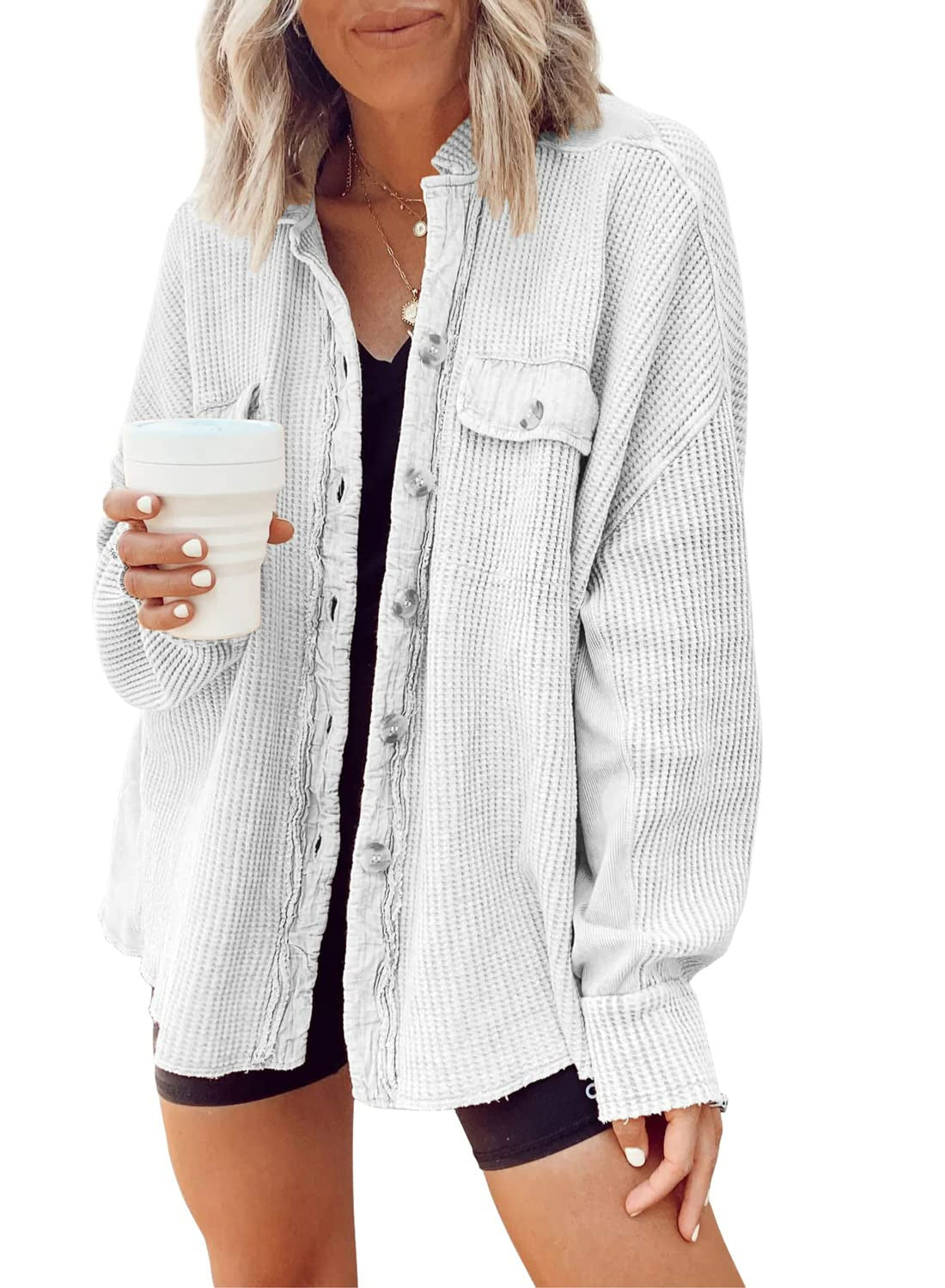Women's Patchwork Irregular Shirt Jacket - Loose Long Sleeve Top