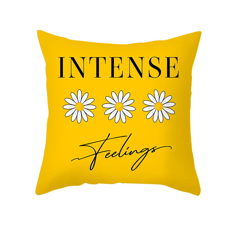Modern Yellow Daisy Flower Cushion Cover - Creative Letter Print Pillow Case for Home