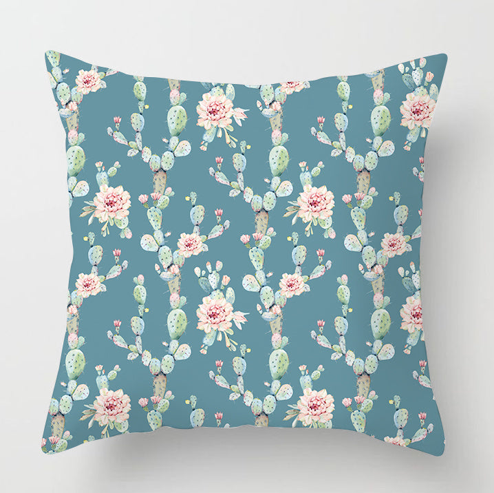 Watercolor Cactus Flowers Green Succulents Cushion Cover