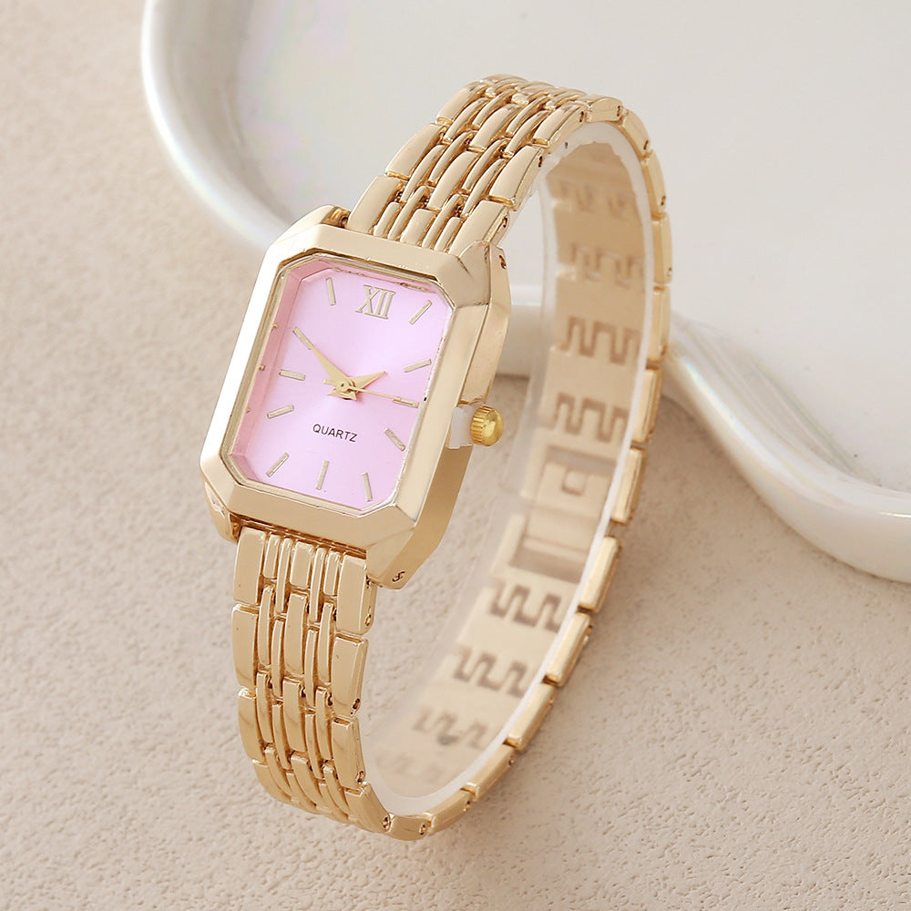 Gold Steel Band Quartz Watch - Elegant Bracelet Timepiece