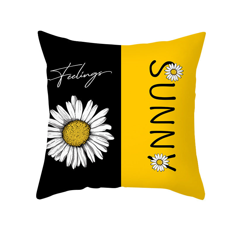 Modern Yellow Daisy Flower Cushion Cover - Creative Letter Print Pillow Case for Home