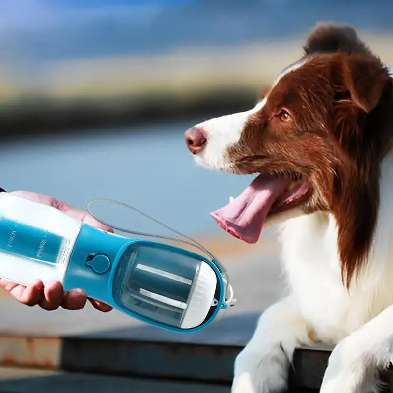 Dog Water Cup 3-in-1 Portable - Drinking Bottle, Food Container & Waste Bag Dispenser for Travel