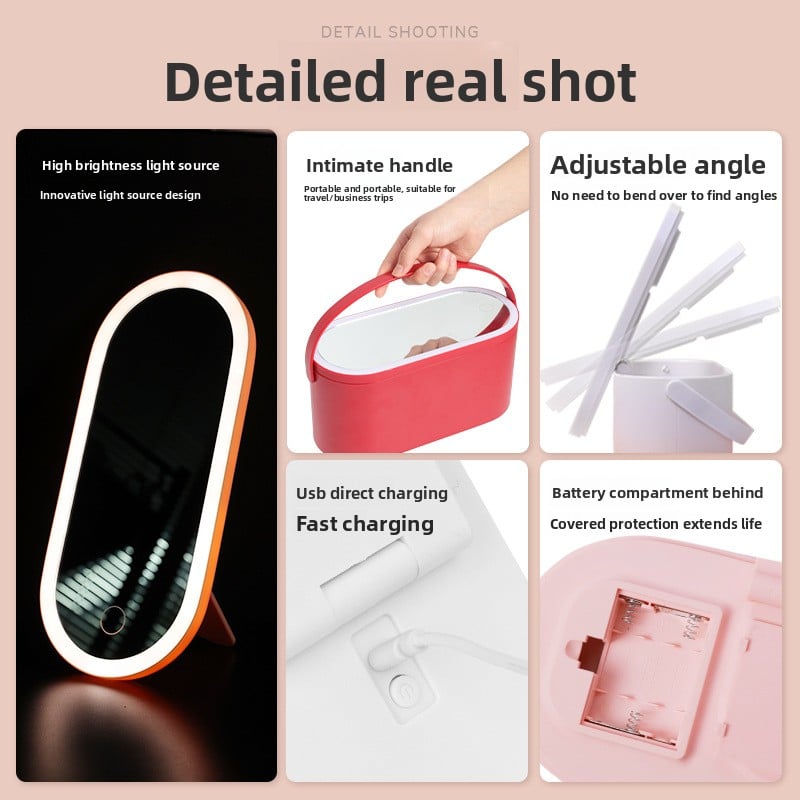 LED Cosmetic Mirror with Storage Box - Portable Travel Vanity Mirror with USB-C & Battery Power