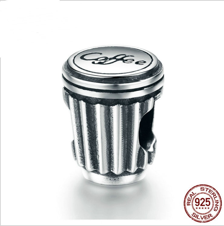 Sterling Silver Coffee Cup Charm Bead - S925 Pure Silver