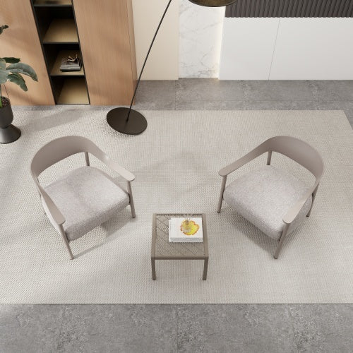 Modern 2 Piece Accent Chair Set With Coffee Table Apricot Brown PP Steel Frame Sofa Set, Soft Cushioned Seating For Living Room, Lounge, Balcony