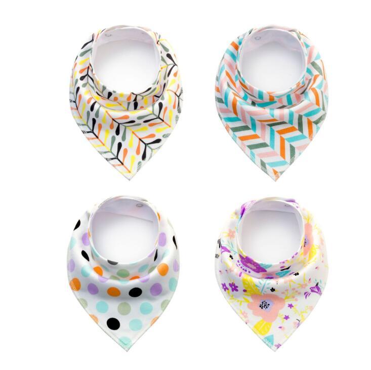 Baby Bandana Bibs 4-Pack - Cotton Triangle Drool Bibs with Arrow & Wave Prints