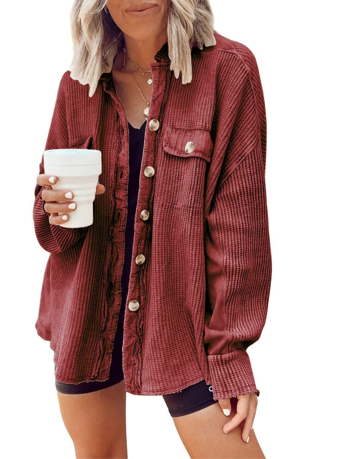 Women's Patchwork Irregular Shirt Jacket - Loose Long Sleeve Top