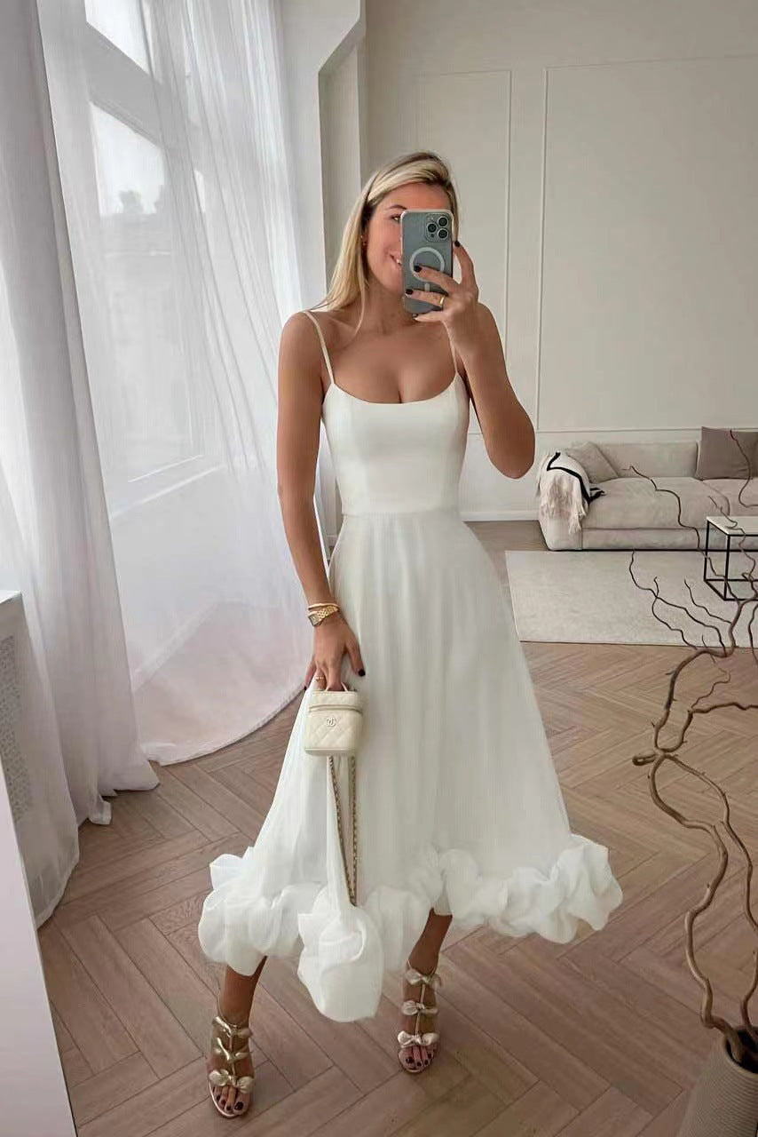Women's A-Line Halter Dress with 3D Floral Details - Elegant Party Style