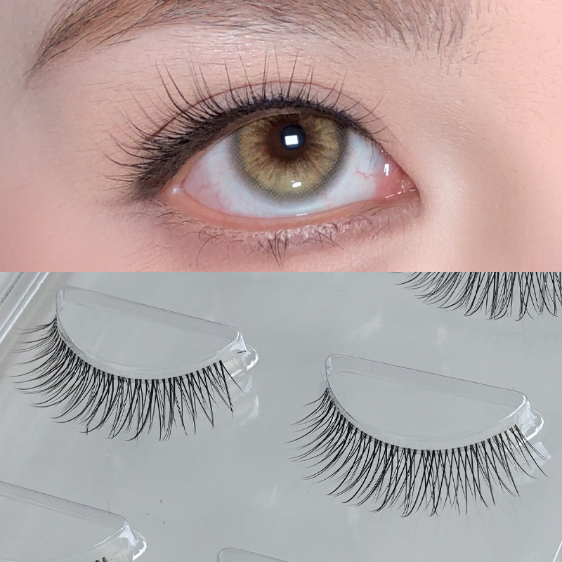 Natural False Eyelashes - Fine Stem Transparent Band 3 Pairs 10mm Fiber Lashes