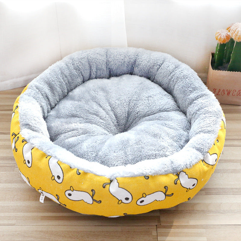 Dog and Cat Litter Bed - Round Cotton Padded Pet Cushion for Comfortable Sleep