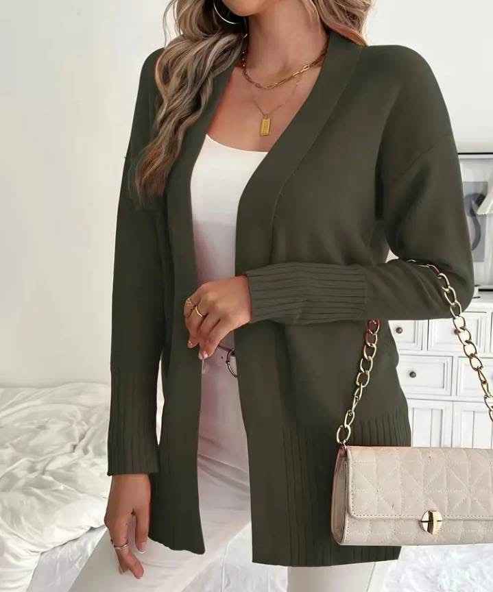 European And American Plus-size Women's Solid Color Large Pocket Sweater Coat