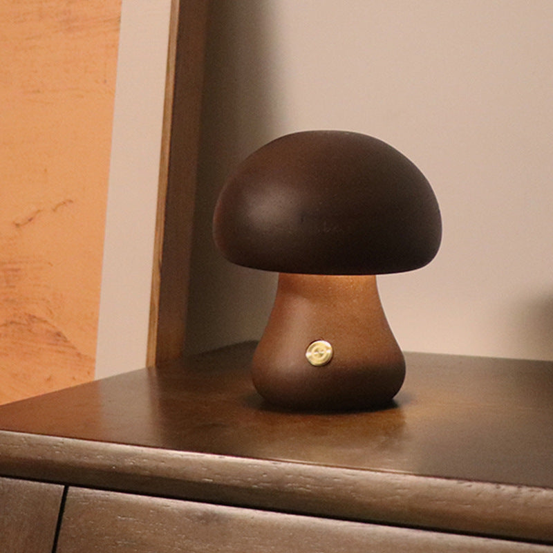 INS Wooden Cute Mushroom LED Night Light - Touch Switch Bedside Table Lamp for Bedroom