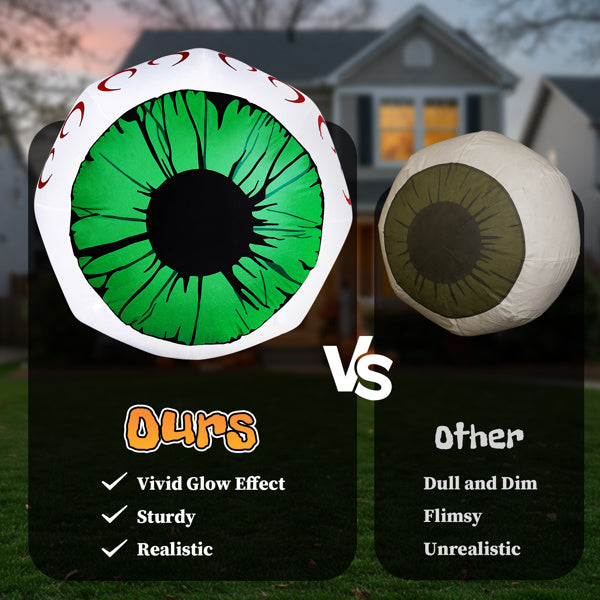 2PCS 3ft Green Eyeball Halloween Inflatables - 2 White LED Lights