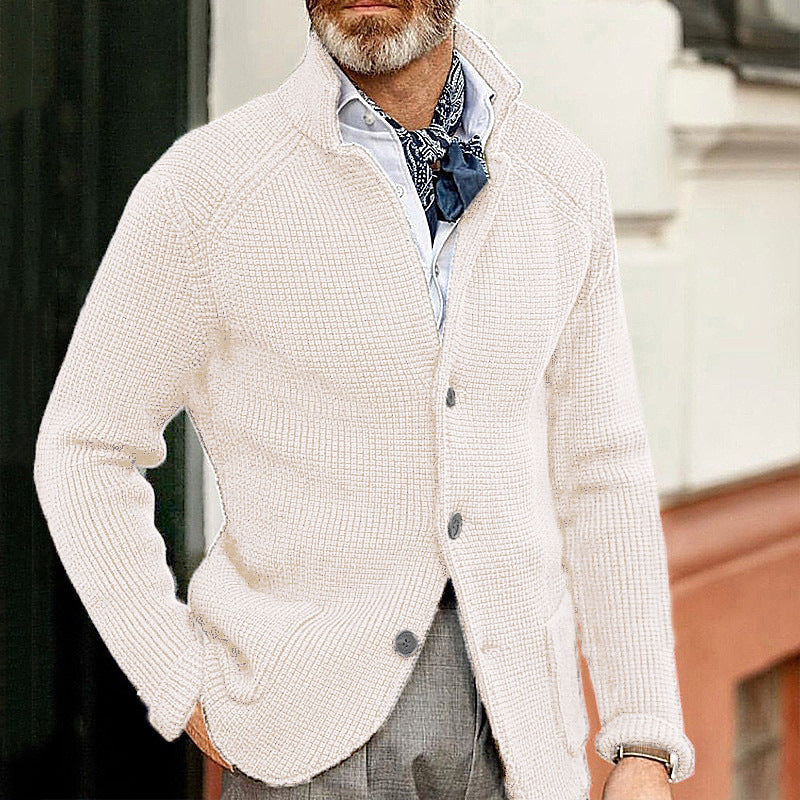 Men's Stand Up Collar Cardigan - Knitted Jacket with Modern Style