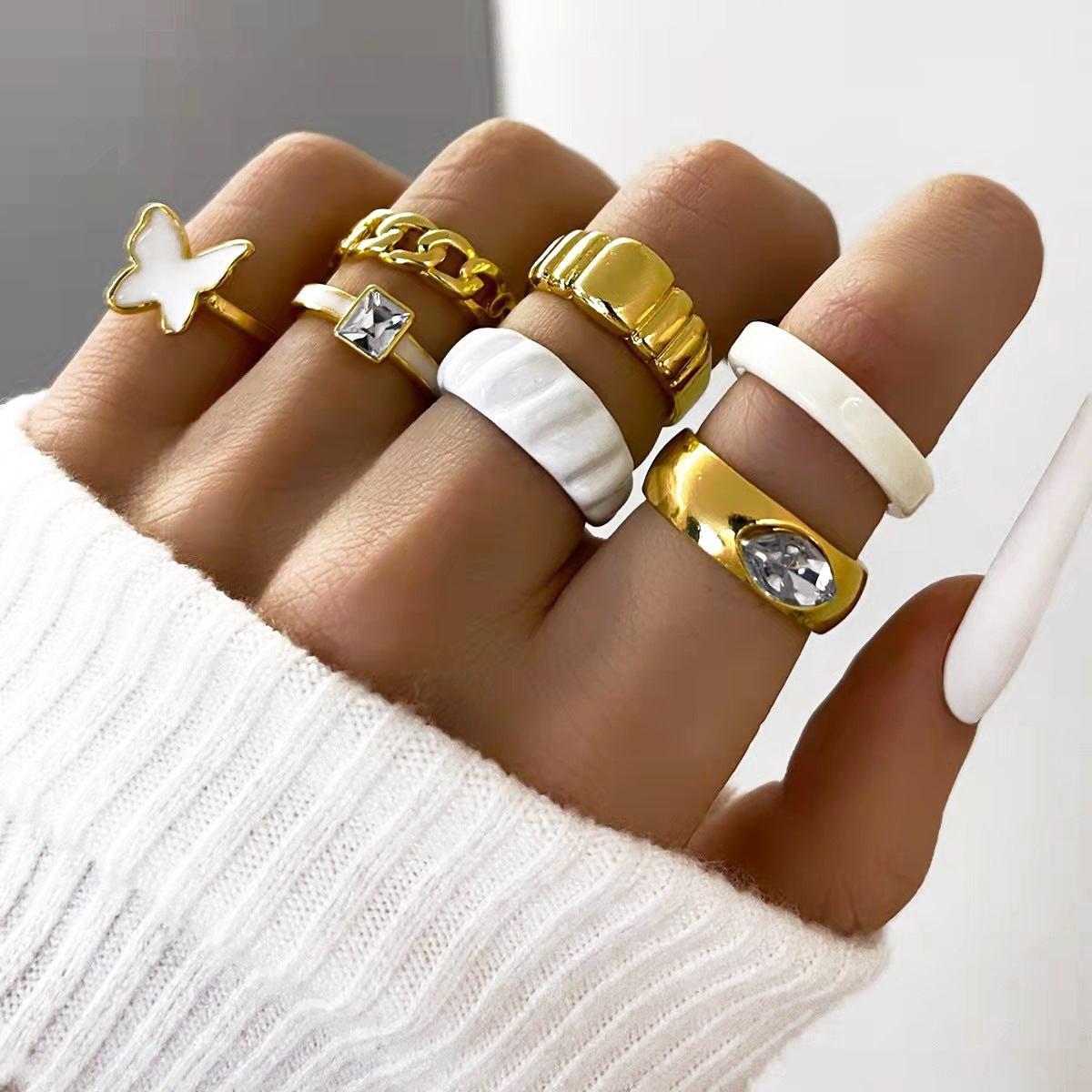 Fashion OL Pearl Ring Three Piece Set