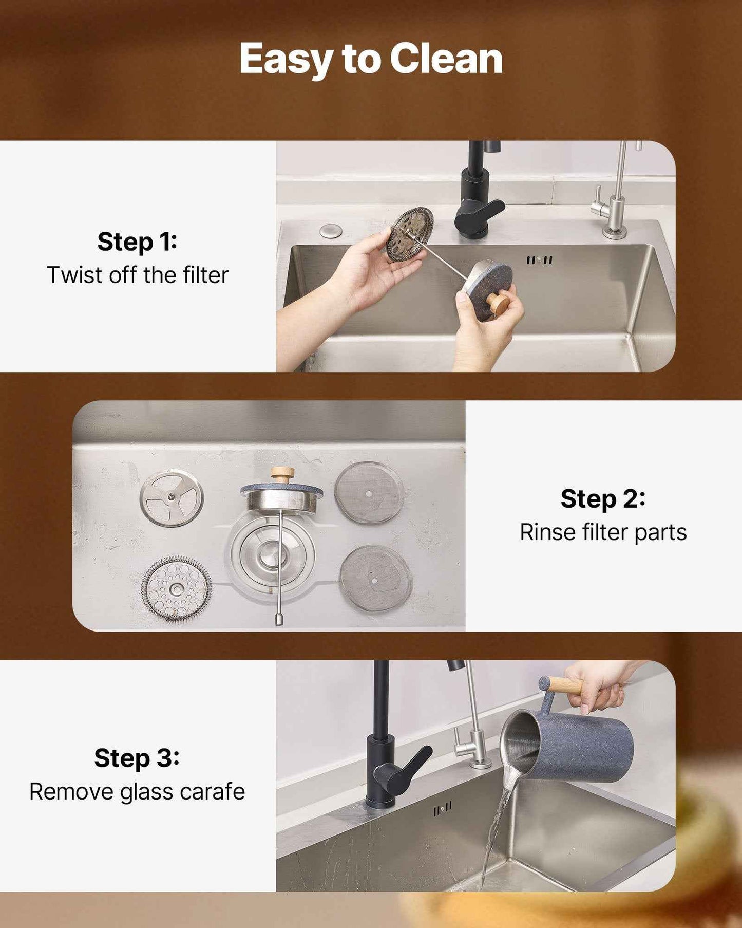 French Press Coffee Maker 34 Oz Stainless Steel French Coffee Press Black