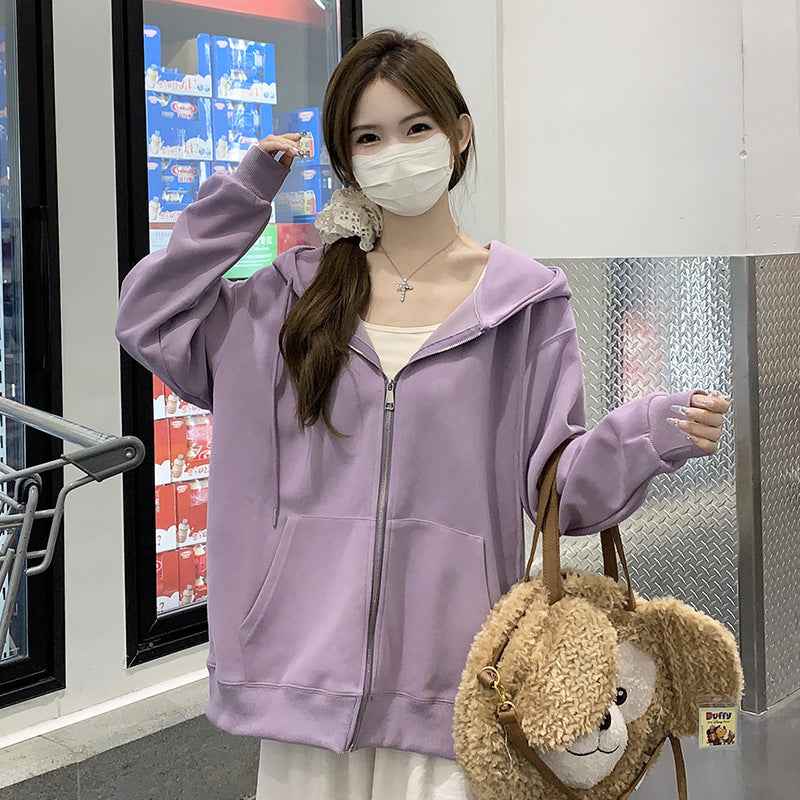 Hooded Loose All-matching Zipper Cardigan Sweater