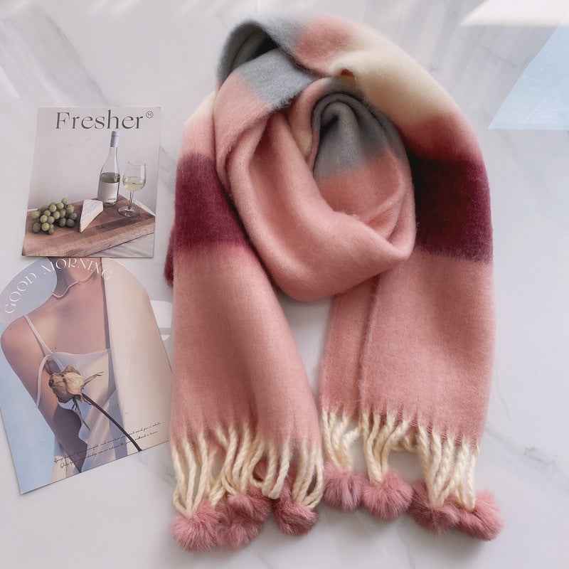 Rainbow Dopamine Mohair Tassel Scarf - Mood-Boosting Colorful Wrap