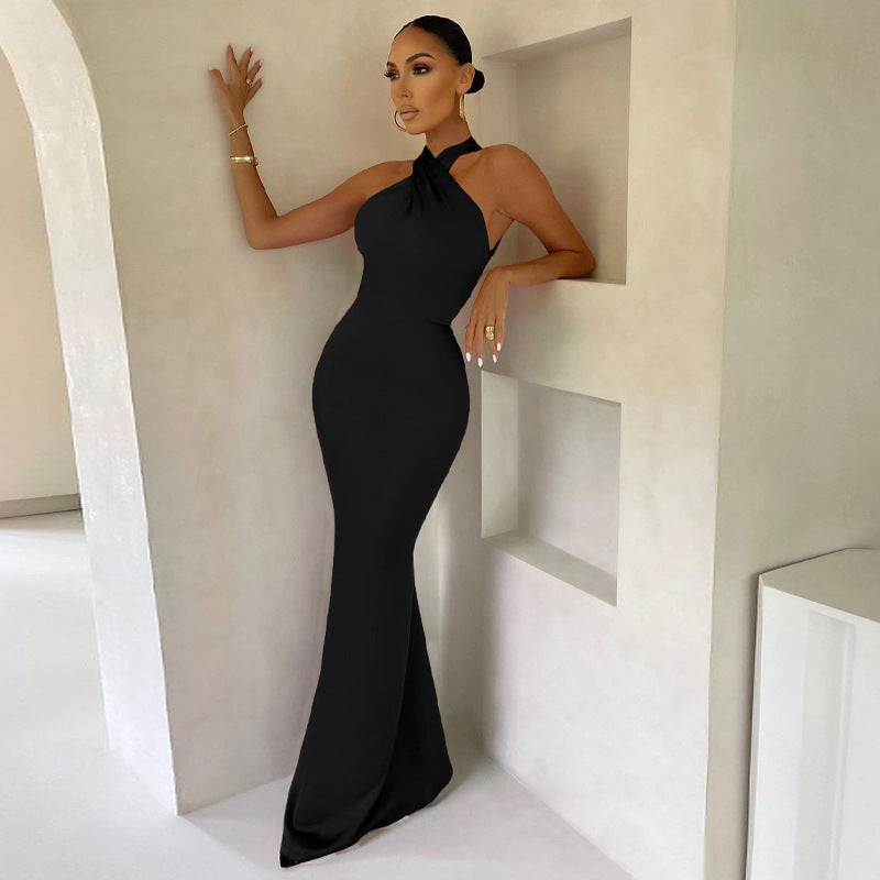 Solid-Color Sleeveless Backless Dress - Elegant Minimalist Style for Women