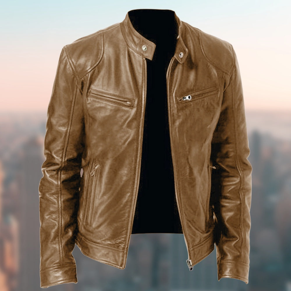 Men's Gentleman's Warm Zipper Cardigan - PU Leather Pocket Decorated Coat
