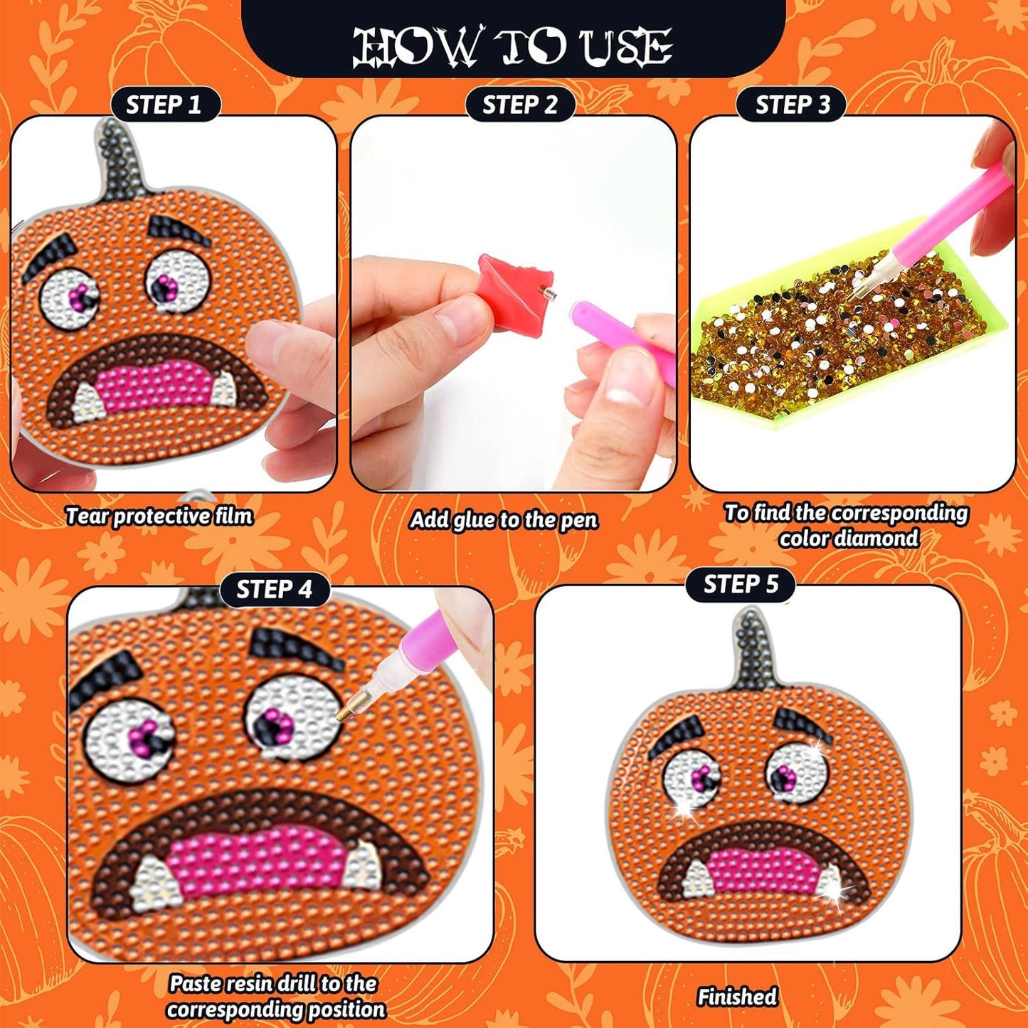 Halloween Rhinestone Art Coasters - 8 Pack Decorative Drink Coasters