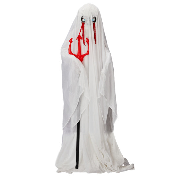 4.3ft Animatronic Ghost with Trident - Sound-Activated Halloween Decoration