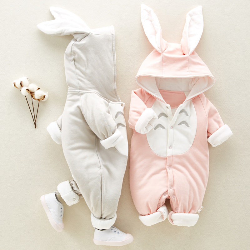 Padded Cotton Baby Romper - Hooded Winter Onesie for Newborns & Infants