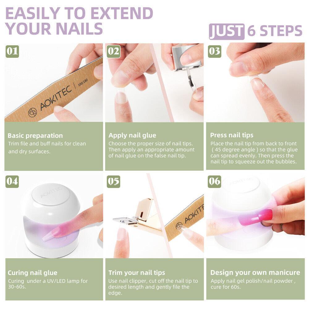 504-piece Full-coverage Nail Patch Set With 4-in-1 Nail Glue And Gel For Nail Extension Salons