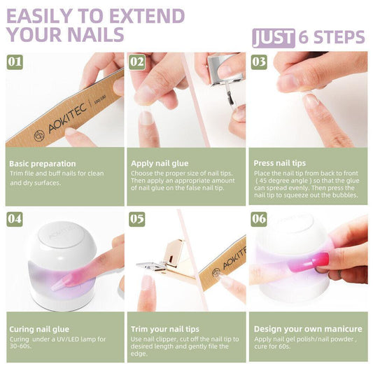 504-piece Full-coverage Nail Patch Set With 4-in-1 Nail Glue And Gel For Nail Extension Salons