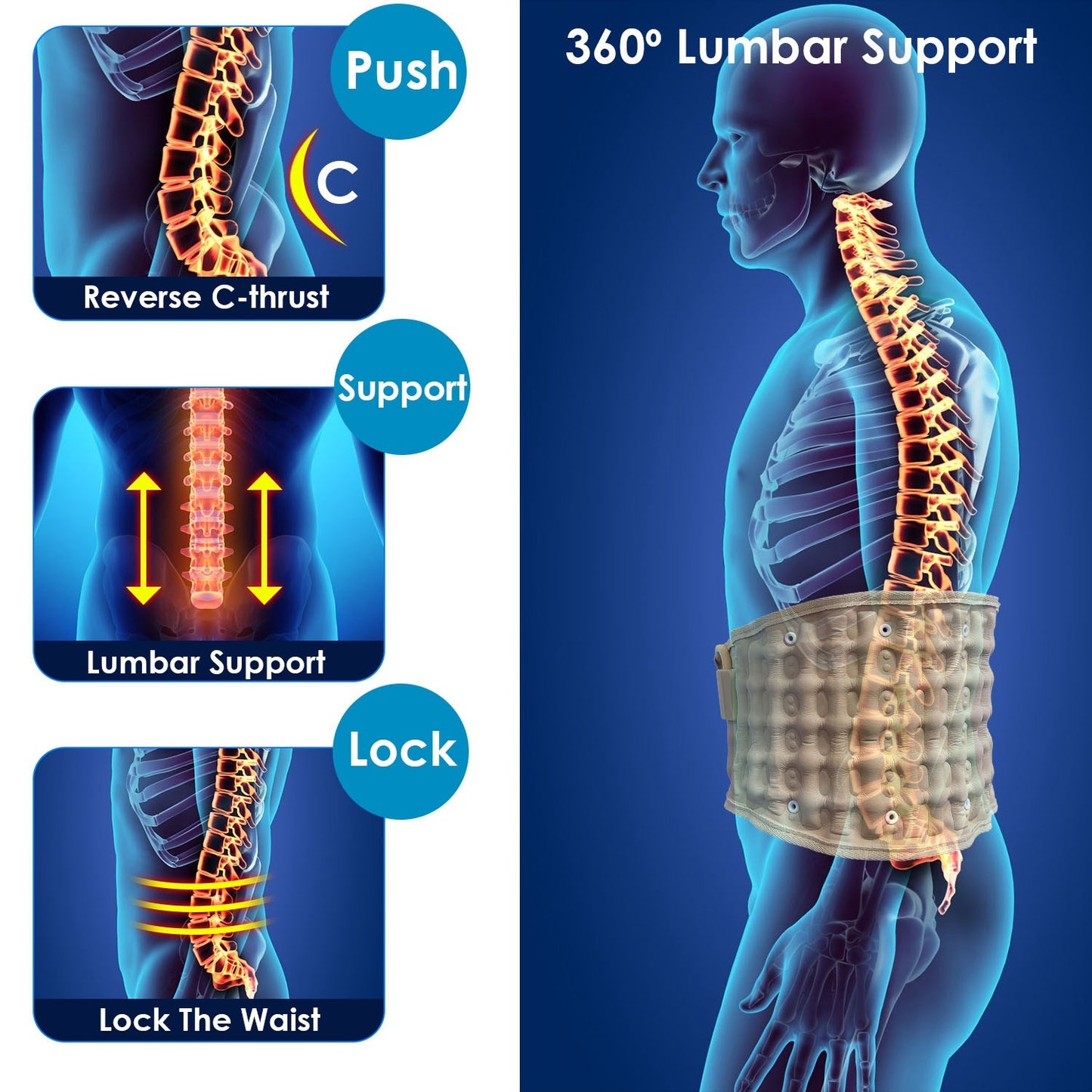 1Pc Decompression Back Belt Lumbar Spine Support Lower Back Air Traction Device With Extension Pad For Men Women Pain Relief Fit For All Waist